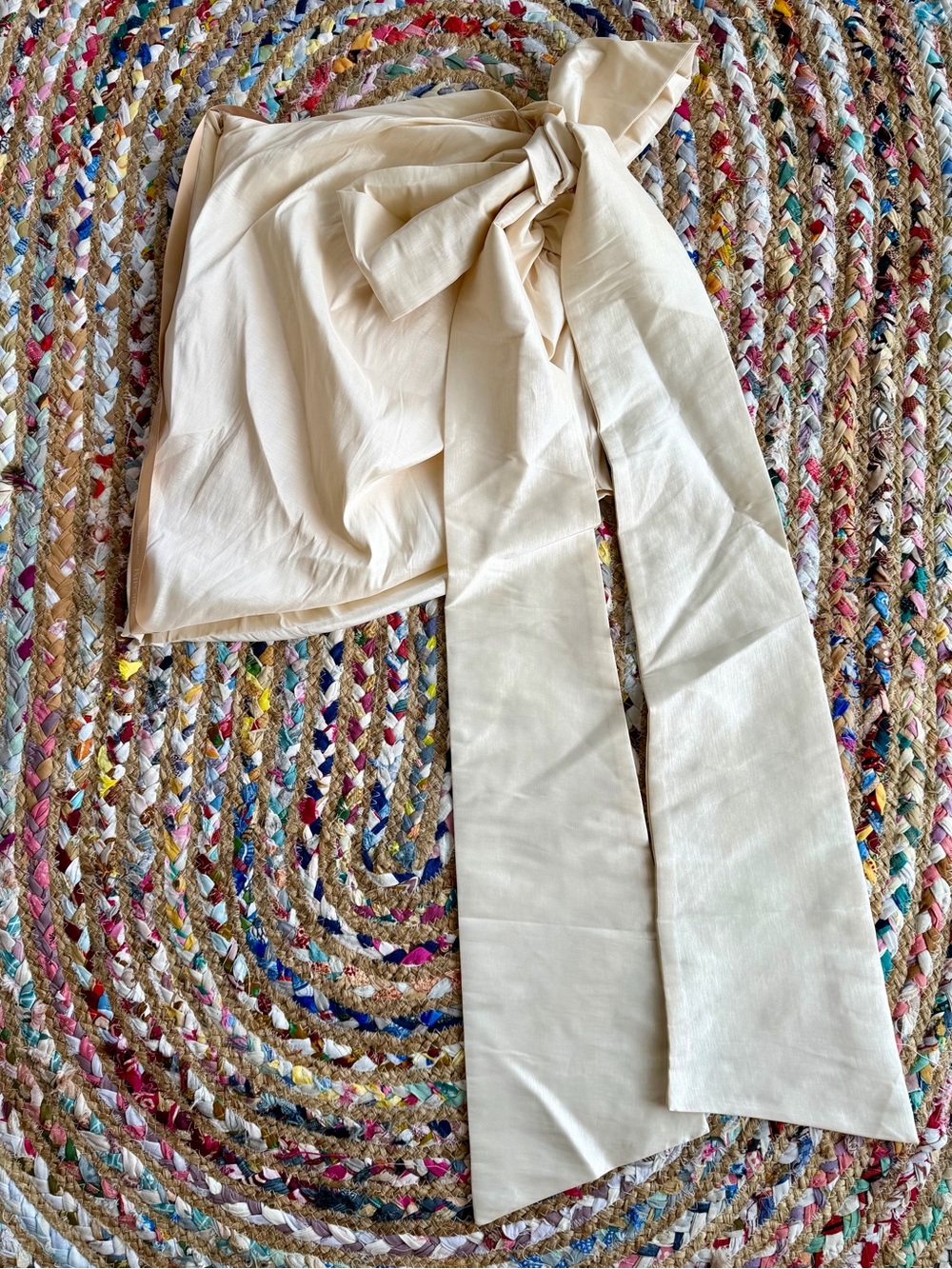 Meshki Cream Long Tie Wrap Mini Skirt